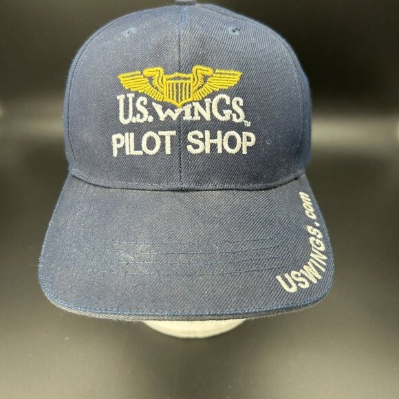 US Wings Other - US Wings Pilot Shop Advertising Hat Cap Navy Blue Military Adjustable USA Flag